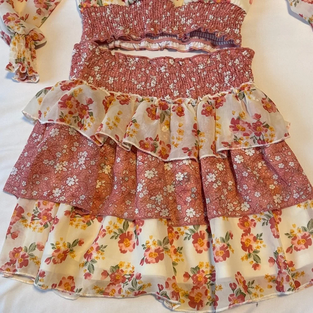 btween Floral Ruffle Shirt & Dress in Pink and Cream - Picture 3 of 6